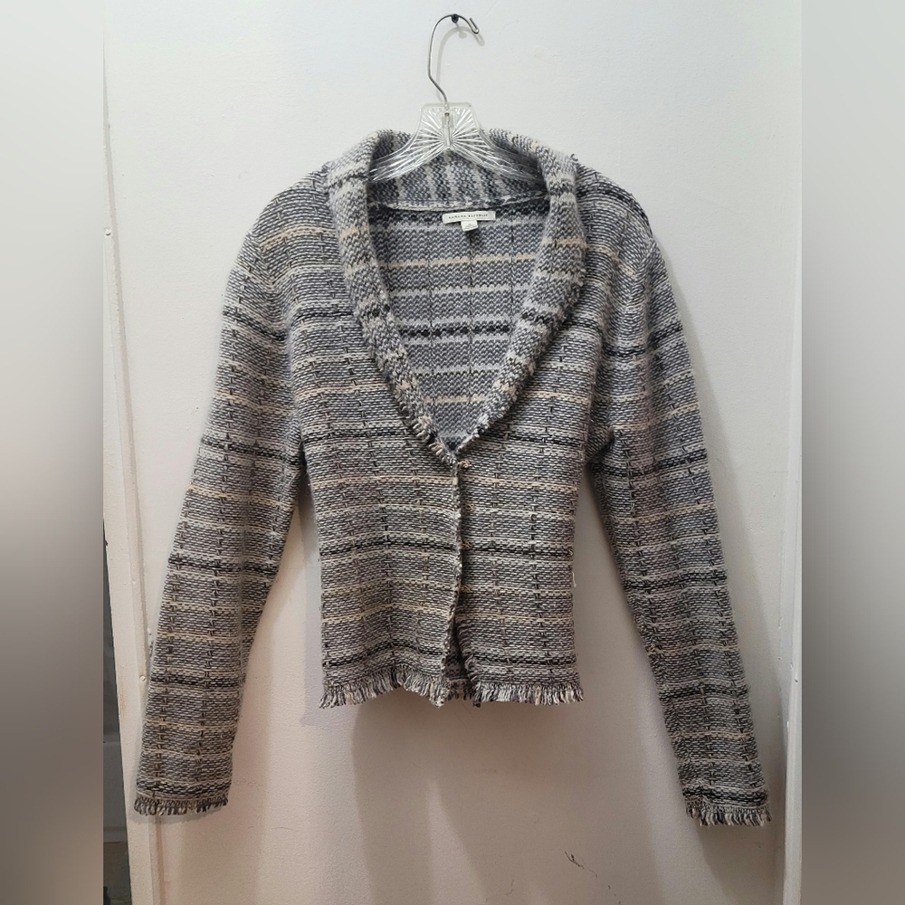 Banana Republic shawl collar fringe angora cardigan unconstructed soft jacket M